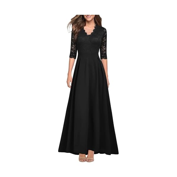 Women's V Neck Lace Vintage Formal Bridesmaid Wedding Long Dress